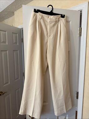 Gentle Fawn Cream Wide-Leg Pleated Trousers